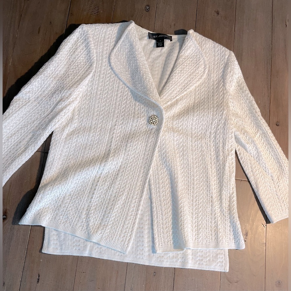 St John collection wool cotton blend ivory blazer